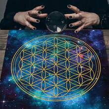1PC Galaxy Flower Of Life Tarot Cloth, Sacred Geometry Cosmic Altar Mat, Spiritual Divination Table Decor Tapestry - Multicolor - View 2