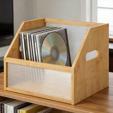1/2/3pcs Natural Bamboo Desktop Storage Organiser Box With Fluted Transparent Front Panel, Portable Carry‑Handle Slant‑Top Storage Container For CD, Books, Office Supplies Home Desk Organisation - Multicolor - View 6