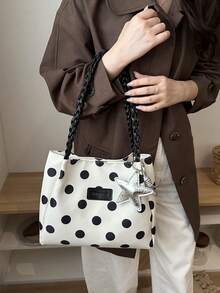 Minimalist Polka Dot Tote Bag Large Capacity Commuter Shoulder Bag 2026 Fashion New Niche Design Lightweight Versatile Women's Handbag - White - View 5