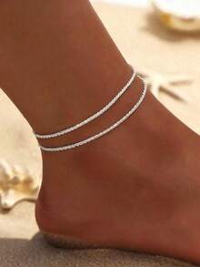 Gelang Kaki Perak untuk Wanita, Gelang Kaki Pantai, Perhiasan Kaki Sederhana Berkilau untuk Musim Panas, Hadiah Sempurna untuk Ibu dan Pacar - Perak - View 1