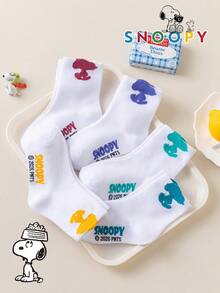 SNOOPY 1/5/10 أزواج جوارب سنوب للأطفال حتى منتصف الساق، جوارب أطفال بتصميم جاكار ملون بسيط ياباني بنمط جرو لطيف ومرح - متعدد الألوان - مشاهدة 6