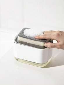 1pc Dish Soap Dispenser With Soap And Cleaning Pad - Compact Kitchen Cleaning Tool, Easy To Clean Design, Efficient Cleaning, Suitable For Home Cooks, Durable Plastic, No Extra Items Needed, Dishwasher Accessory, Modern Kitchen Supplies - A - View 8