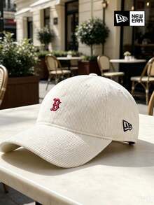 New Era 棒球帽，奶油色 B Logo 刺繡彎帽簷帽子，可調節休閒帽，中性款 - 白色 - 查看 4