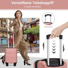 15-Zoll Kabinenkoffer 40x30x20 cm als Unter-dem-Sitz-Gepäck aus ABS/PC Hartschale, 4 abnehmbare innenliegende 360°-Räder mit 3-stelligem Schloss, leicht unisex für Solo-, Wochenend-, Städte- und Geschäftsreisen - Korallenrosa + Schwarz - Übersicht 5