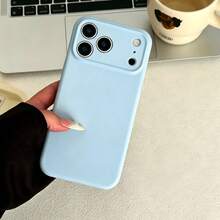 Minimalist Fashion Solid Color Liquid Silicone Phone Case For IPhone18 15 14 13 12 11, Velvet Lining Anti-Drop Phone Case Compatible With Iphone 17e 16e 16 Pro Max 17 Pro Max Air - Sky Blue - View 1