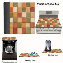 1pc Colorful Plaid Printed Pattern, 2D Printed Flat Stove Protector Mat, Rubber Non-Slip Heat-Resistant Stove Cover Pad, Suitable For Induction Cooktop, Glass Stove, Multi-Functional Scratch-Resistant Mat, Best Choice For Oven, Washing Machine, Dryer, Kitchen Decoration - Multicolor - View 9