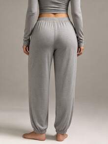 XLLAIS Celana Olahraga Wanita dengan Pinggang Elastis, Warna Polos & Campuran, Musim Gugur - Grey - View 5