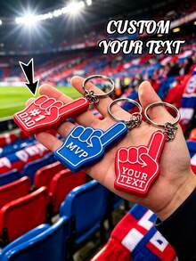 1Pc Personalized 3D Printed Foam Finger Keychain - Custom Text Sports Fan Keyring, #1 Fan Team Spirit Accessory, Varsity Style Keychain , Graduation, Sports Events, Games, Gifts & More - Multicolor - View 2