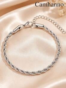 Camhanno 2pcs Minimalist Twisted Chain Bracelets, Stainless Steel Color, Colorless, Versatile, Unisex Delicate Jewelry For Men And Women - Silver - View 3