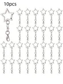 10/30pcs Star Shaped Spring Snap Keychain, Metal Swivel Star Lobster Claw Clasp With Chain Hanging Buckle And Open Jump Ring For DIY Crafts - Multicolor - View 10