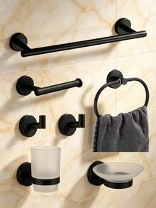 Drill Installation Bathroom Storage Set, Towel Ring, Stainless Steel Towel Bar, Toilet Paper Holder, Multi-Function Storage Hooks, 5/7pcs Set - Multicolor - View 14