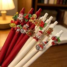 34pcs (Includes 4 Random Pens + 30 Refills) Christmas Theme Retractable Gel Pens, Snowman Design High-Value INS Style Student Pens, Random Color & Pattern, Smooth Writing Office Supplies, Back To School Christmas Holiday Gift, Halloween Party Favor - Multicolor - View 6