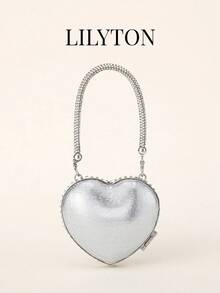 1 pieza Bolso de noche con cadena en forma de corazón brillante, bolso bandolera, adecuado para banquetes, fiestas, bodas, bolso de hombro de moda, regalo de cumpleaños, regalo del Día de San Valentín, bolso de fiesta - Diseñado especialmente para fiestas, bodas, bailes y cenas de noche - Plateado - Ver 2