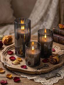 3pcs Flameless Candle Lights With Timer Remote Control, Battery Operated Realistic Candles, Suitable For Wedding, Valentine's Day, Christmas, Halloween, Mother's Day, Proposal, Birthday, Holiday, Party - Black - Warm Light - View 2
