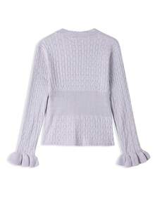 Sweater Rajut Wanita Gaya Seksi dengan Tekstur Berongga dan Tali Pengikat, Model Lembut, Pas Ramping, Atasan Dalaman Pendek, Potongan Acak - Mauve Purple - View 5