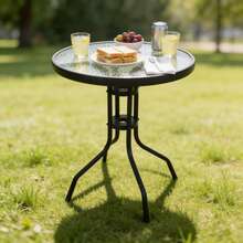 Crystals Tempered Glass Top Patio Table - Black - View 6