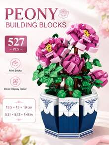 1 Set 527PCS Peony Flower Mini Building Blocks, Pink Potted Plant Botanical Building Block Set, DIY Creative Build, Desk Display Decor, Home Office Shelf Ornament, Gift Idea - Clear - View 7