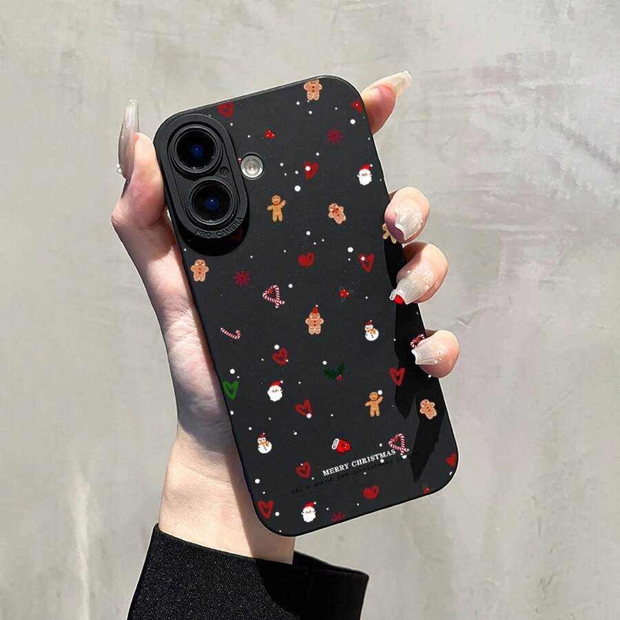 For Iphone 16 15 14 13 12 11 Pro Max XS XR SE Hot-Selling Personalized Silicone Shockproof Christmas Sticker Pattern Phone Case 2024 New Christmas Mobile Phone Case TH1 - 黑色 - 查看 1
