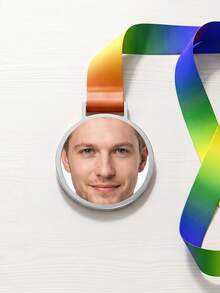 1pc Custom Photo Medal With Rainbow Gradient Ribbon, Custom Face Picture Round Award Medal, Medal Souvenir For Game, Party, Family Competition Prize - Multicolor - View 8
