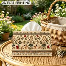 1pc Vintage Pastoral Floral Vine Fabric Tissue Box Cover, European Classical Floral Print Tissue Holder, Garden Style Living Room Desktop Soft Decor Tissue Protector - Multicolor - View 1