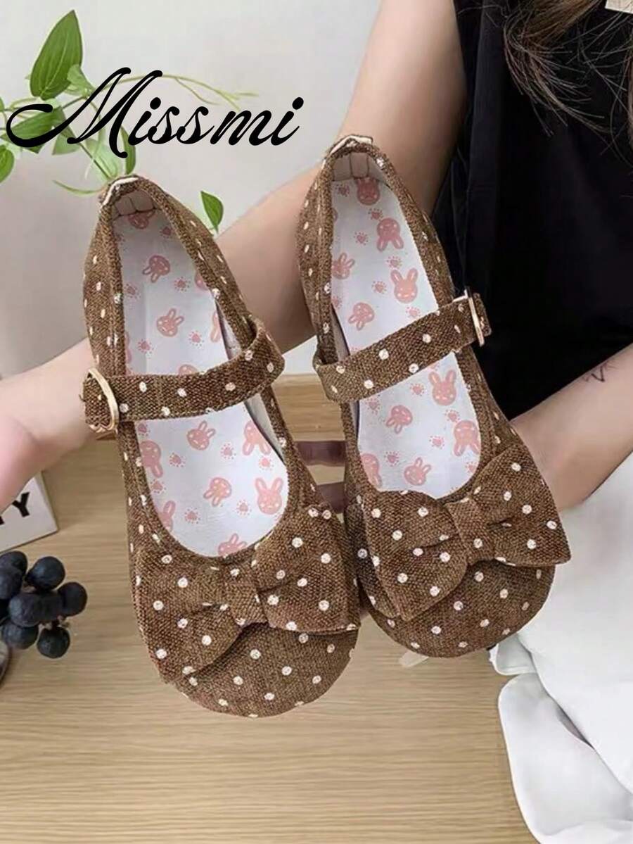 Sepatu Balet Wanita Dekorasi Pita Terbaru Musim Semi/Panas 2026 - Coklat - View 1