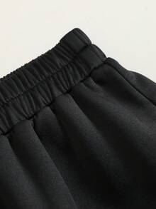Fall Winter Solid Belted Lapel Long Sleeve Blouse High Waist Wide Leg Pants Loose Elegant Set, Daily Commute Two Pieces - Black - View 7
