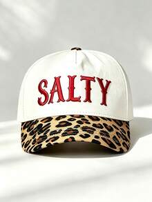 1pc SALTY Letter Embroidered Baseball Cap, Leopard Print Brim Contrast Color Adjustable Casual Sun Hat, Unisex Outdoor Street Style - Multiple Styles - View 7