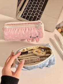 Cute Smiling Face & Star Pattern Zipper Pencil Case, Large Capacity Storage Bag, School And Classroom Stationery Organizer, Portable Desktop Storage Pouch, Suitable For School Or Office Use - Multicolor - View 6