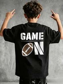 Boys' Teen Student Casual Printed Crew Neck Short Sleeve T-Shirt Summer Top - Black - View 2