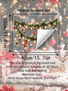1pc New Christmas Theme Window Sticker, Pattern Includes Christmas Socks, Pine Branches, Red Berries And Stars, Exquisite Pattern Self-Adhesive Decorative Sticker, Suitable For Store Windows And Indoor Glass Smooth Surfaces, Merry Christmas - Multi-color - View 8