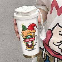 1/5Pcs 18oz Stainless Steel Coffee Tumbler, Christmas Beer Mug Santa Print Travel Mug With Lanyard & Gift Box, Vacuum Insulated Cup For Car Home Party Use, Holiday Birthday Present For Friends & Family - Christmas Beer Mug Santa Claus - View 6