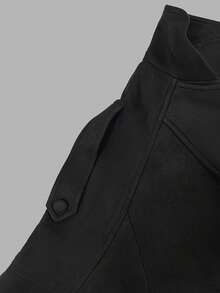Jaket Motor Pendek Longgar Kancing Asimetris Kerah Tegak Wanita, Menciptakan Gaya Kasual Vintage Keren Warna Hitam - Hitam - View 6