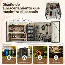 Cobertizo Metálico Para Jardín 238x364cm, Puertas Dobles Con Cerrojo Para Almacenamiento De Herramientas, Caseta Exterior Resistente Para Patio Trasero - Gris Oscuro - Ver 5
