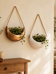1pc Crescent Moon Hanging Planter With Rope, Moon Shaped Wall Hanging Plant Pot For Succulents & Trailing Plants, Boho Indoor Plant Holder, Home Decor For Living Room Bedroom Balcony - A - View 2