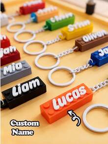 Customized Personalized Letter Keychain - Block-Style Name Keychain - High Quality & Durable - Perfect Gift For Classmates, Backpack/Bag Charm - Souvenir, Birthday Gift, Father's Day Gift - English Letters Only - Multicolor - View 2