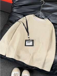 Fashion Casual Textured Fabric Men's Crew Neck Long Sleeve T-Shirt - Khaki - View 5