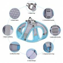 Pechera Arnés Transpirable Cómodo Con Correa Para Perro Gato - Azul - Ver 2
