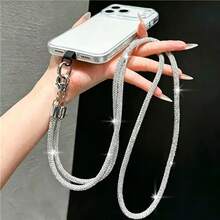 Autumn/Winter Refreshing New Style, Women's Rhinestone Anti-Loss Phone Lanyard, Ins Style Rhinestone Dopamine Phone Chain Full Rhinestone Luxury Lanyard Keychain, Suitable For Outdoor.Party.Workplace.Banquet, Ins Travel Fashion Accessory, Keychain, Exquisite And Shiny, Can Hang Keychain ID Card Can Hang Phone - Silver - View 5