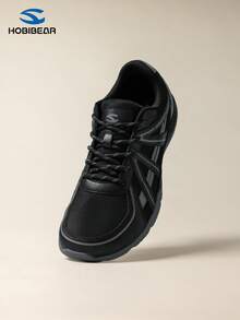 HOBIBEAR New Fashion Versatile Men's Wide Toe Running Shoes, Comfortable Low-Top Retro Training Sneakers, Unisex Office Commute Large Size Sports Shoes - Black - View 3