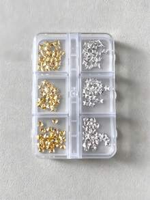 6件組金銀色3D五角星金屬美甲飾品，大小號3D金屬星星，奢華INS風DIY穿戴甲婚禮美甲裝飾鉚釘 - 彩色 - 查看 8