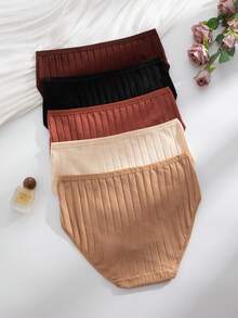 5pcs/Pack Women's Low Waist Plus Size Sexy Bodycon Breathable Pure Cotton Crotch Ribbed Triangle Panties - Multicolor - View 4