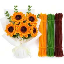 150/300pcs Handmade Floral Fuzzy Stem, Plush Fuzzy DIY Craft Sticks, Suitable For Flower Crafts, Art Projects, Creative Gift Packaging And Party Decoration (Sunflower Yellow, 11.81 Inches) - Multicolor - View 1