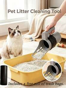 All‑In‑One Cat Litter Scoop With Waste Bag Holder, Portable Integrated Cat Poop Sifter, Easy Cleaning Pet Litter Scooper For Household Cat Litter Box - Multicolor - View 2