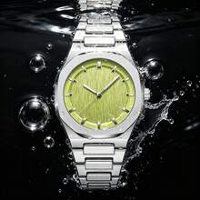 Men's Fashionable Ice Blue Watch, Silver Octagonal Case, Vertical Textured Dial, Elegant Casual Quartz Watch - one-size - View 11