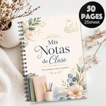 1PC A5 Spanish Mis Notas De Clase Floral Spiral Notebook, 50 Pages/25 Sheets, Teacher Journal For Lesson Planning, Classroom Notes, Teaching Organization And Daily School Office Use - A5 - View 1