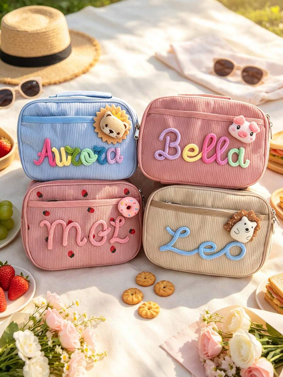 1pc Personalized Lunch Bag With Custom Name, Thickened Fruit Pattern Tote Travel Box For Teen Student School, Shoulder Lunch Bag - Multicolor - View 1