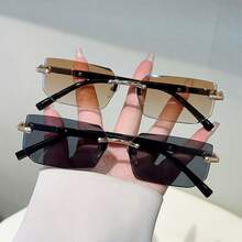 2 Pairs Summer Women's Fashion Eyeglasses, Rimless Cut Edge Metal Frame Round & Rectangular Glasses, INS Style Unisex Eyewear For Daily Commute, Beach Vacation, Street Photography, Personalized Styling - 2pcs Frameless Rectangular With Nails - View 6