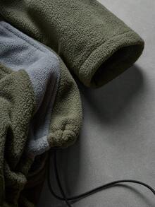 1pc Men's Colorblock Fleece Zip-Up Hoodie, Full Zip Drawstring Hem Hooded Jacket, Spring/Autumn Outdoor Casual Long Sleeve Coat - Army Green - View 6