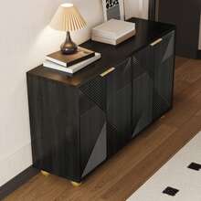 Sideboard With Four Shaped Doors, Adjustable Internal Shelves, Metal Handles And Spherical Legs.[ ], 120 X 35 X 71.5 Cm - Black - View 8