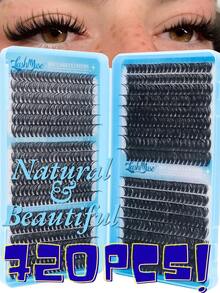 Limete Eyelash 720PCS Eyelash Cluster Set, Large Capacity D-Curl Eyelash Book, 30D+40D+50D+60D Mixed Density Design, 8-16MM Wispy Lash Clusters Natural Fluffy Style, Create 3D Voluminous Big Eye Makeup Effect, Suitable For Cosplay, Wedding, Photography, Party, Holiday Celebration, Travel And Daily Beauty Use - D - View 2